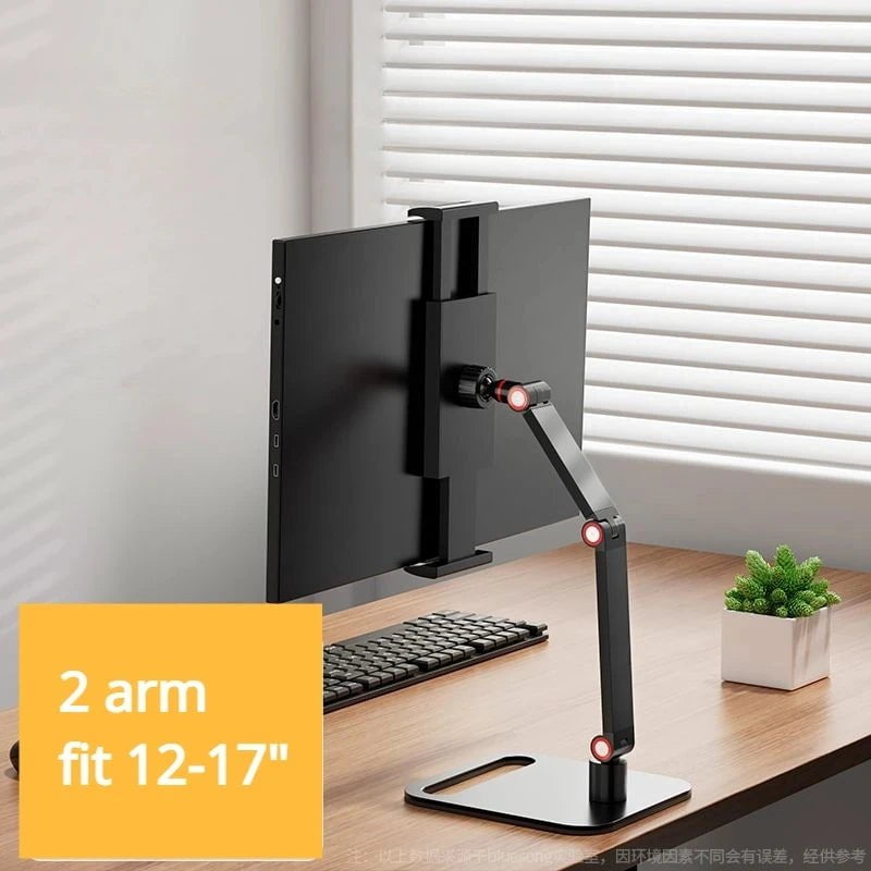 Storazone clamp 2 arm Portable Monitor Holder for 12-17.3 Inch Screen No Drilling Vesa Phone Adjustable Laptop Gaming Expandable Desktop Clamp Stand