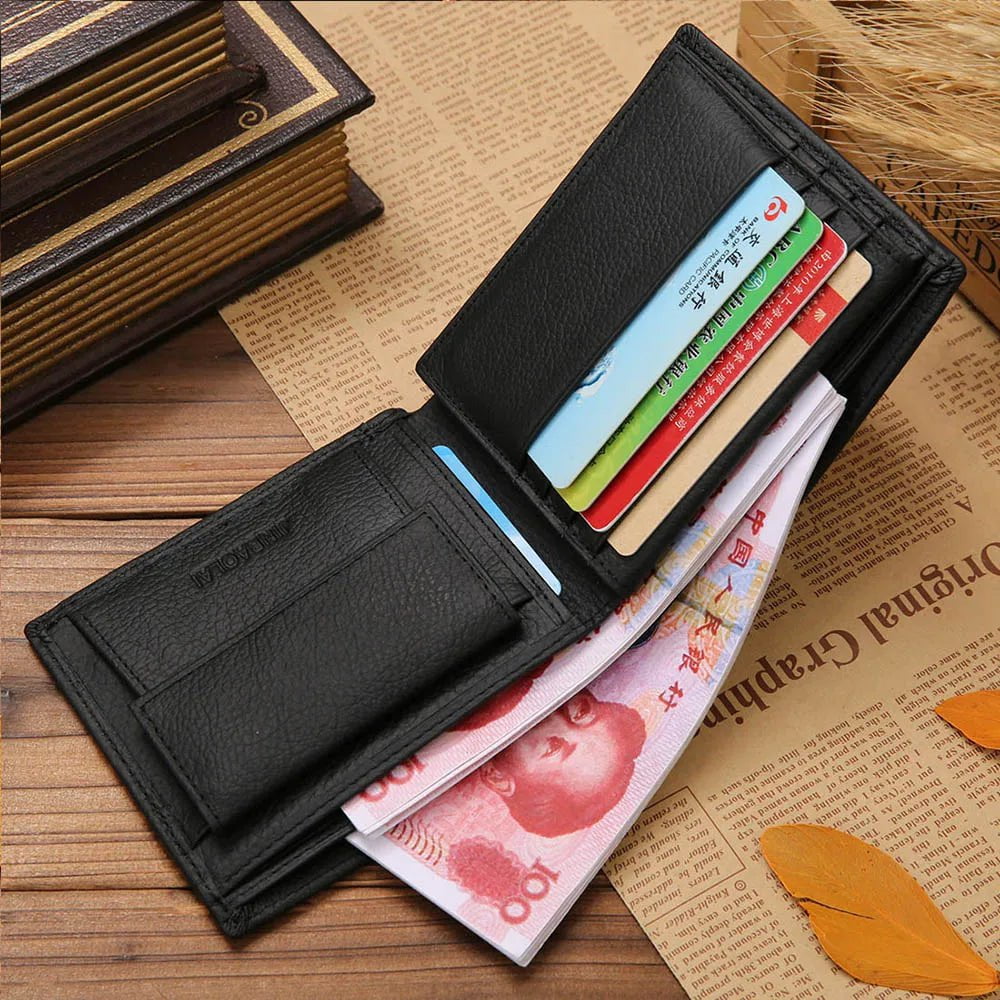 Storazone Classic Short Genuine Leather Men Wallets Fashion Coin Pocket Card Holder Men Purse Simple Quality Male Wallets