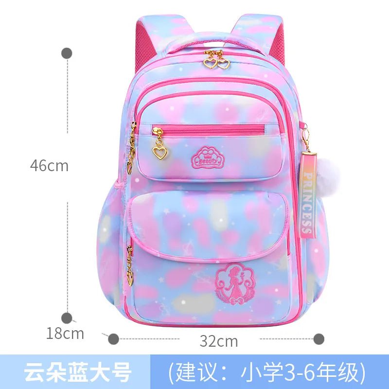 Storazone Cloud Blue Large Orthopedic Primary School Bags for Girls Gradient Color Grades 1-3-6 Children's Backpack Large Capacity Kids Rucksack Mochila