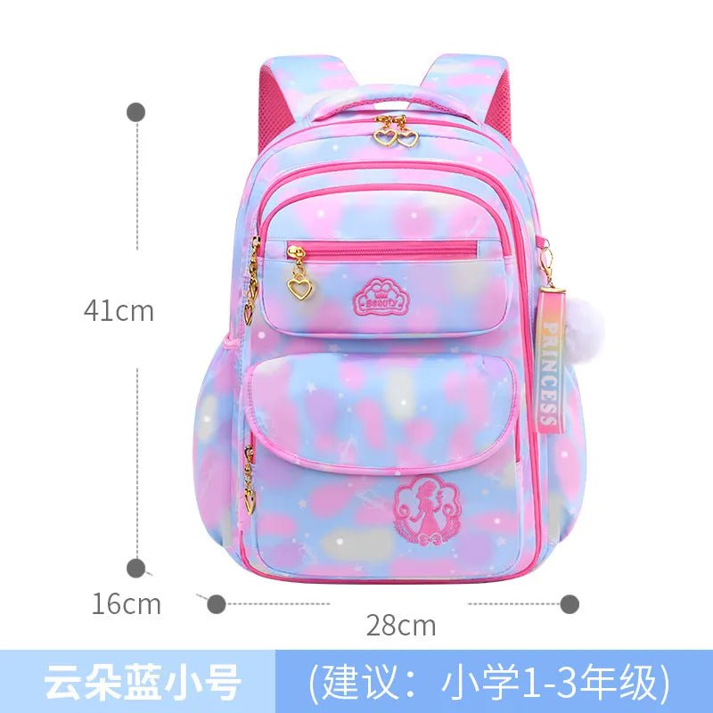 Storazone Cloud Blue Small Orthopedic Primary School Bags for Girls Gradient Color Grades 1-3-6 Children's Backpack Large Capacity Kids Rucksack Mochila