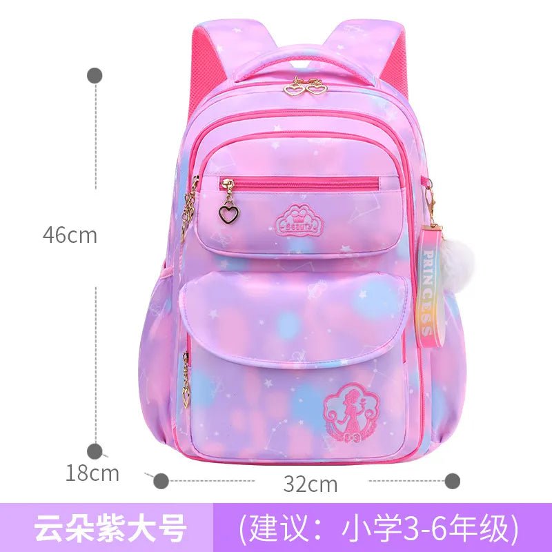 Storazone Cloud Purple Large Orthopedic Primary School Bags for Girls Gradient Color Grades 1-3-6 Children's Backpack Large Capacity Kids Rucksack Mochila