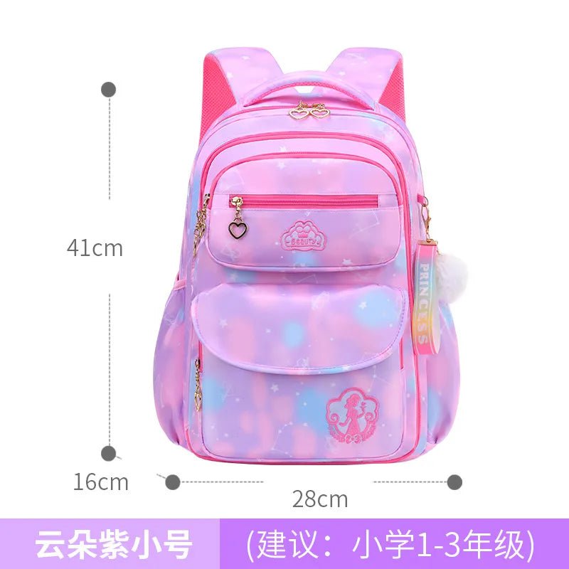 Storazone Cloud Purple Small Orthopedic Primary School Bags for Girls Gradient Color Grades 1-3-6 Children's Backpack Large Capacity Kids Rucksack Mochila