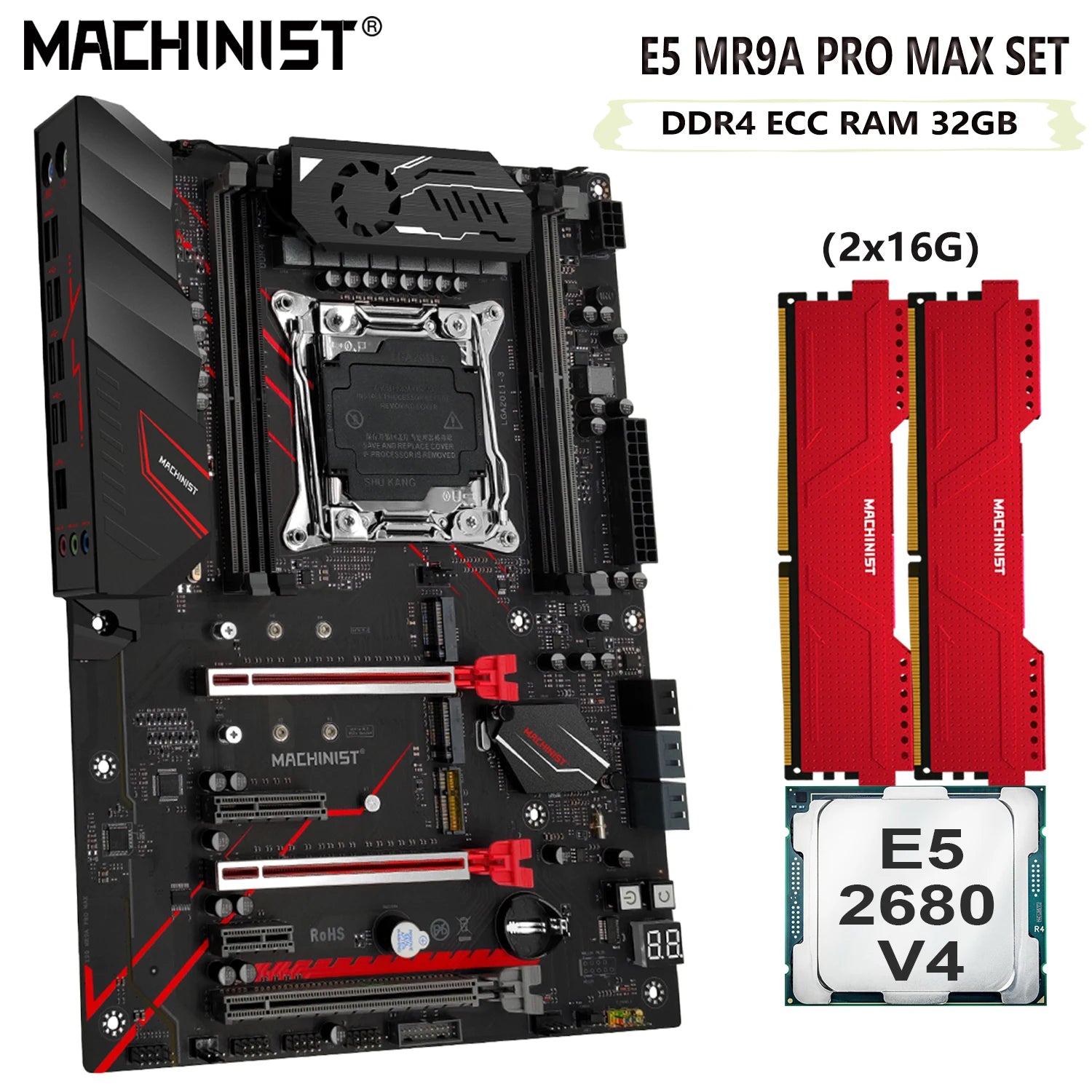 Storazone CN / Motherboard+CPU+RAM MACHINIST X99 Motherboard Set Kit Xeon E5 2680 V4 CPU 32G(2*16G) DDR4 ECC RAM Memory Support SSD M.2 ATX MR9A PRO MAX