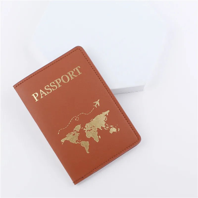 Storazone Coffee 1PCS PU Leather Map Passport Cover Case Card Holder Fashion Wallet Lightweight Travel Accessories For Flight for Women or Men