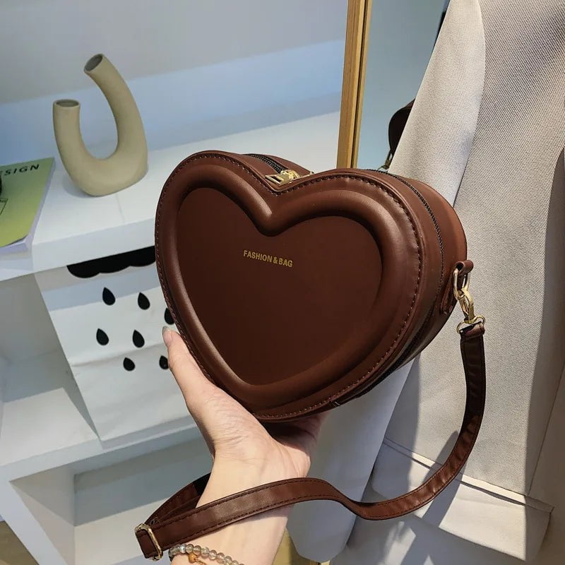 Storazone Coffee / 20x15x7cm Hot Sale Heart Shape Crossbody Bags For Women Solid Pu Leather Shoulder Bags Fashion Handbags