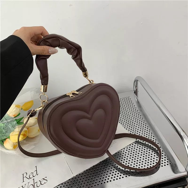 Storazone coffee / 22x19x8cm Fashion Love Heart Shape Shoulder Bag Small Handbags Designer Crossbody Bags For Women Solid Pu Leather Top Handle Bag