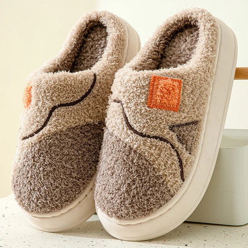 Storazone Coffee / 36-37(fit 35-36) 2023 New Winter Fulffy Fur Slippers Men Plush Fleece Flat Slippers Sweet Thick Soled Indoor Cotton Slippers For Couple Shoes