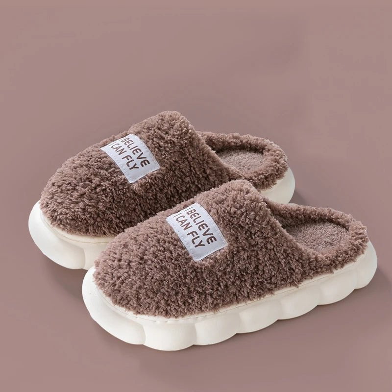 Storazone coffee / 40-41 2023 New Fashion Winter Soft Sole Mens Indoor Floor Antiskid Slides Bedroom Warm Plush Slippers Male Home Casual Cotton Shoes