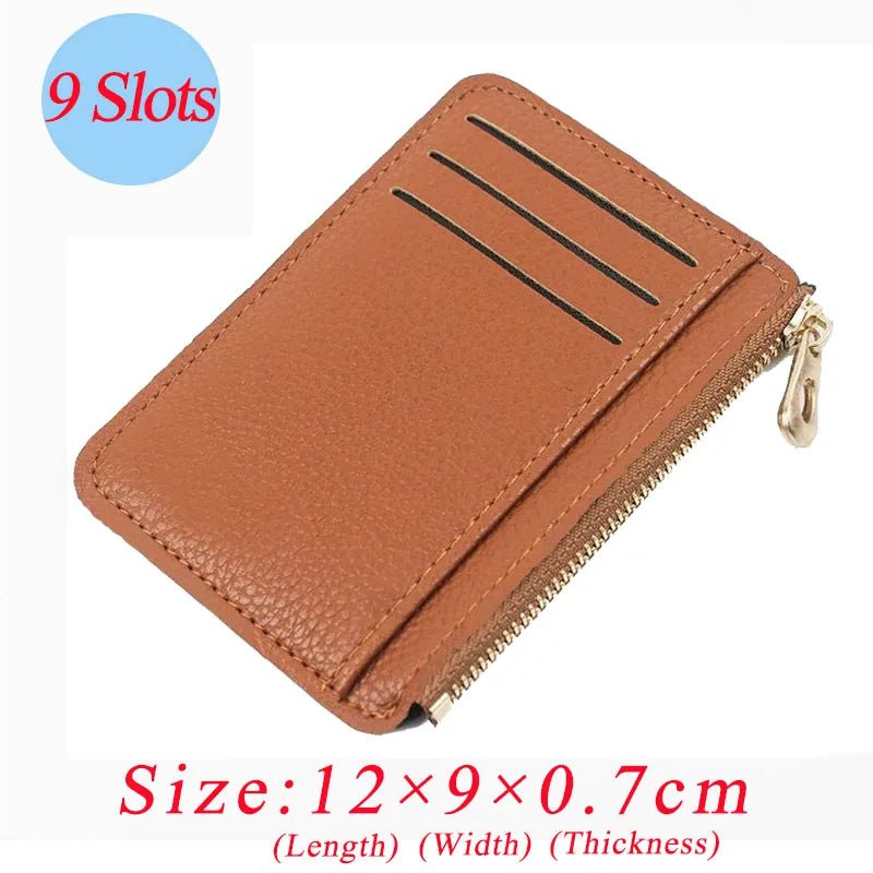 Storazone Coffee 9 Card Slots Ultra-thin Zipper Credit Card Holder 100% Leather Men's Wallet Slim Simplicity Coin Purse Wallet Cardholder Bags