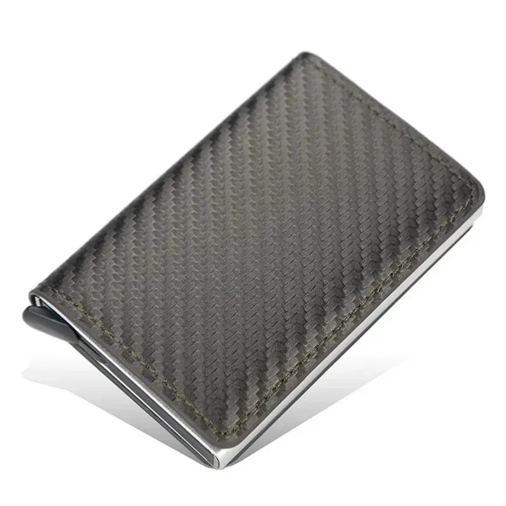 Storazone Coffee Carbon Fiber3 Credit Card Holder Men Wallet RFID Blocking Protected Aluminium Box PU leather Wallets with Money Clip Designer pasjeshouder