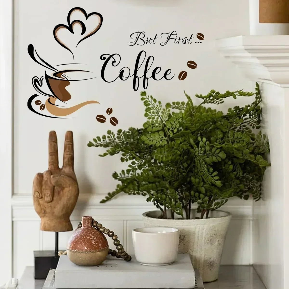 Storazone Coffee Cup Pattern Wall Stickers DIY Cafe Restaurant Living Room Home Decoration Self-adhesive Hand Carved Kitchen Wallpaper