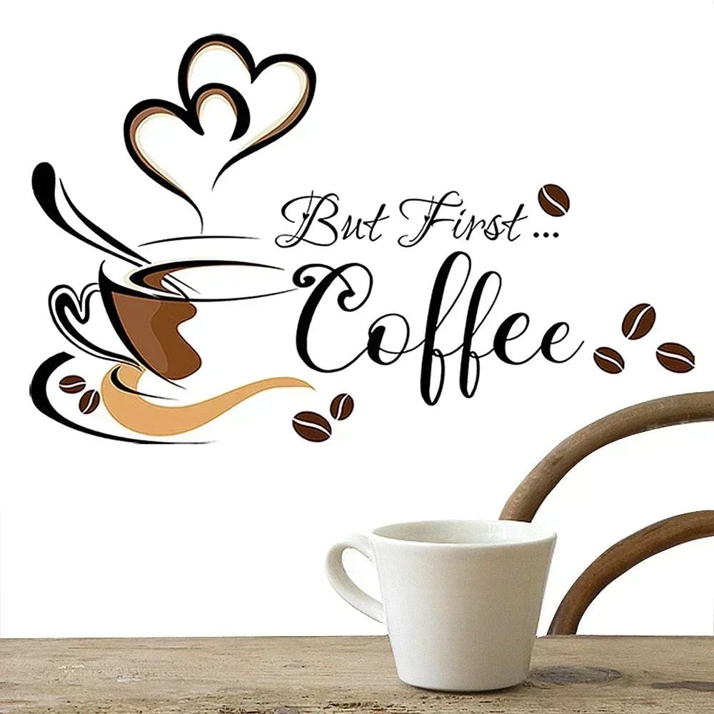 Storazone Coffee Cup Pattern Wall Stickers DIY Cafe Restaurant Living Room Home Decoration Self-adhesive Hand Carved Kitchen Wallpaper