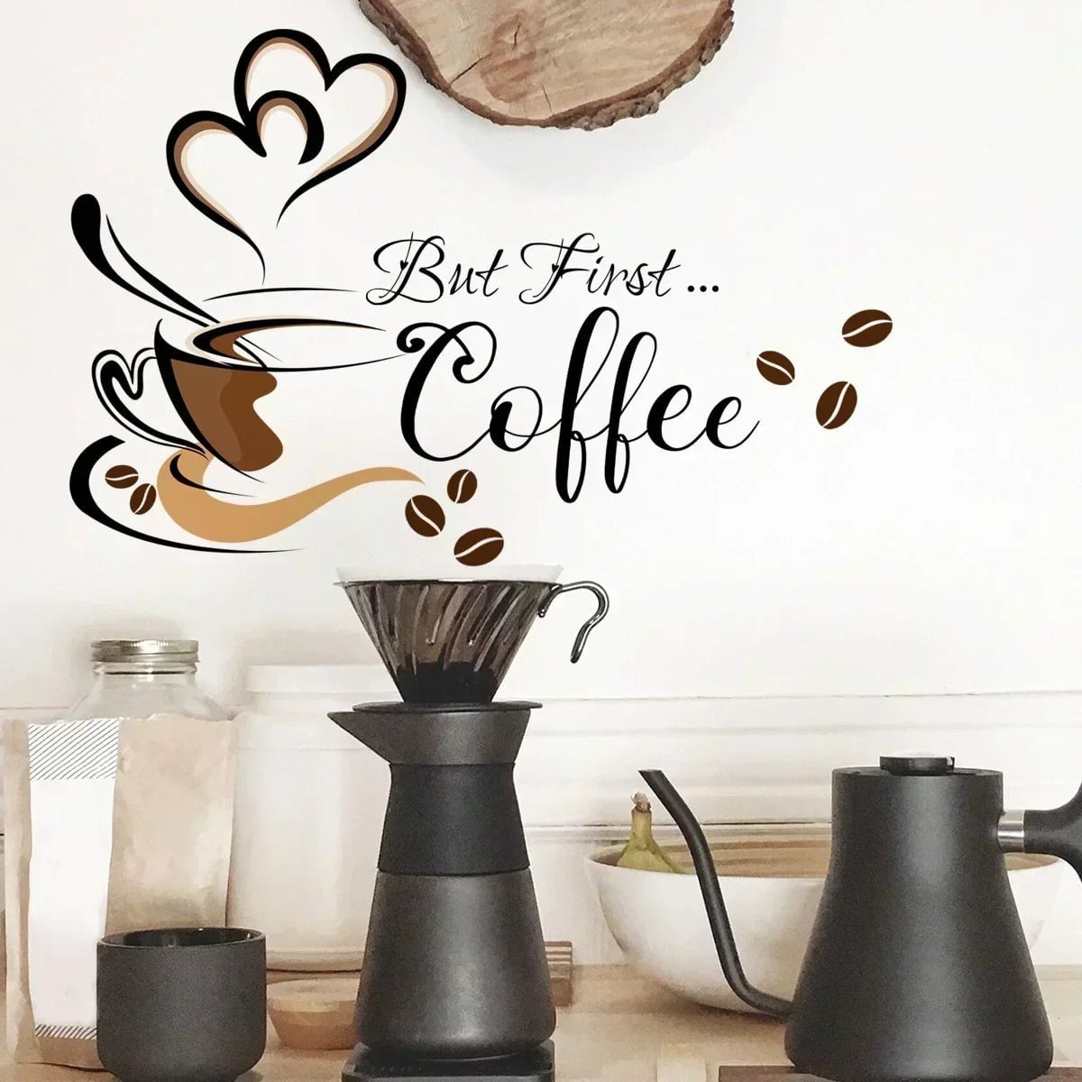 Storazone Coffee Cup Pattern Wall Stickers DIY Cafe Restaurant Living Room Home Decoration Self-adhesive Hand Carved Kitchen Wallpaper