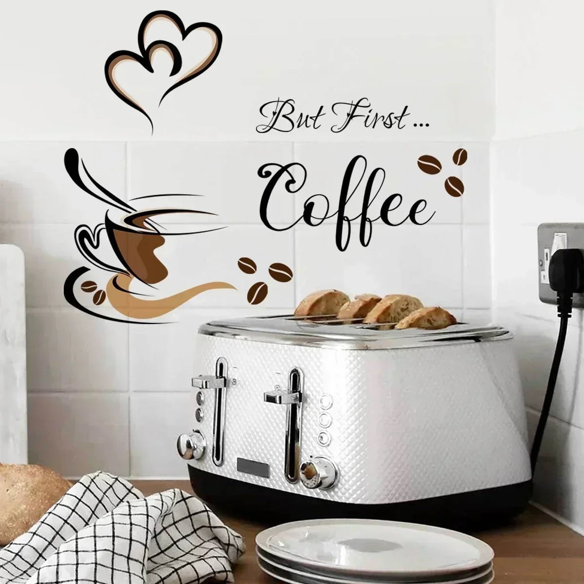 Storazone Coffee Cup Pattern Wall Stickers DIY Cafe Restaurant Living Room Home Decoration Self-adhesive Hand Carved Kitchen Wallpaper