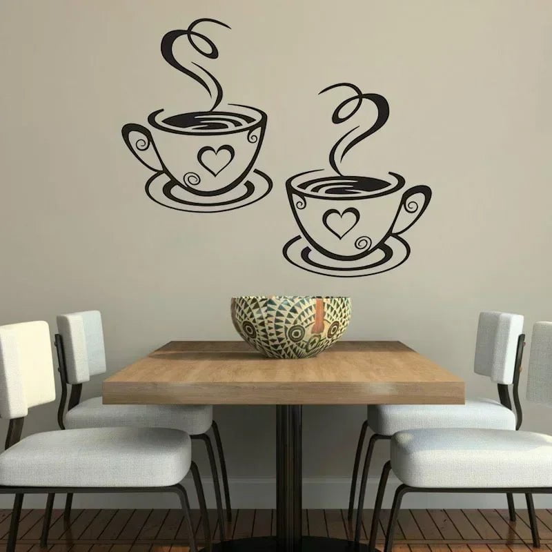 Storazone Coffee Cup Pattern Wall Stickers DIY Cafe Restaurant Living Room Home Decoration Self-adhesive Hand Carved Kitchen Wallpaper