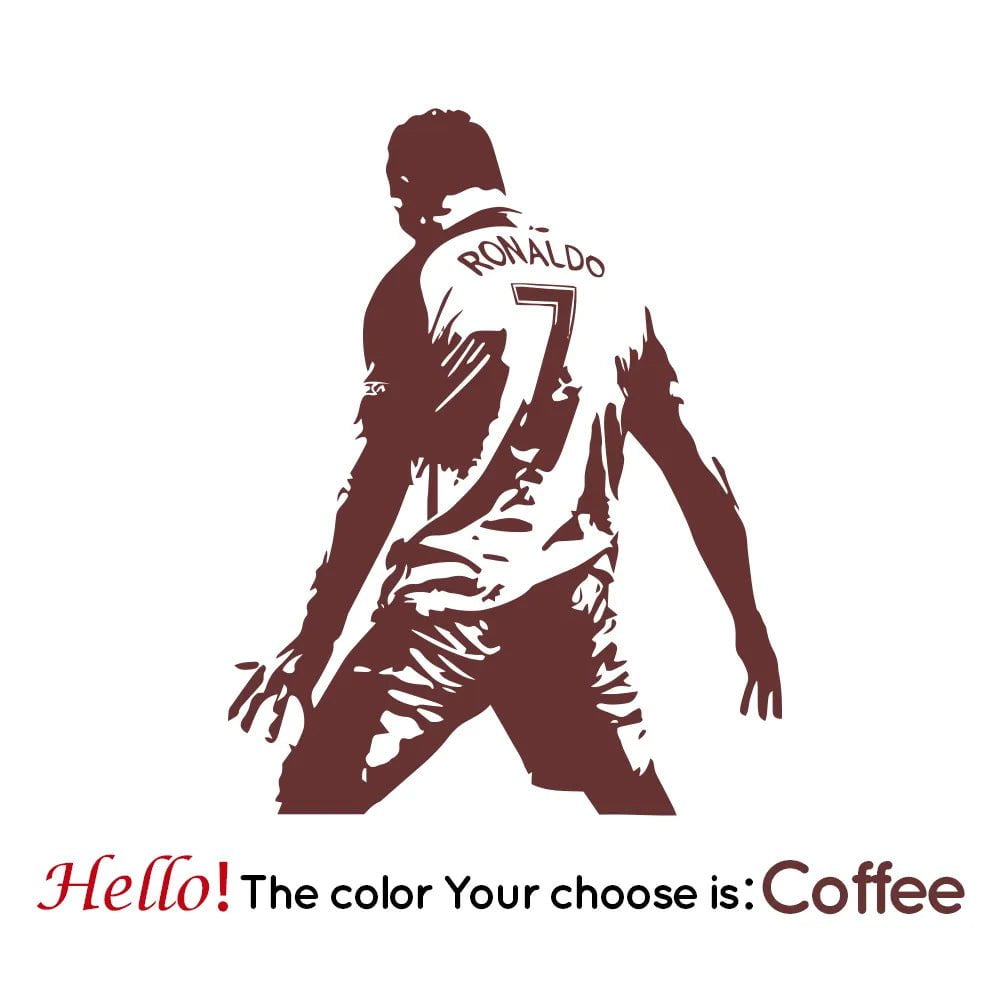 Storazone Coffee / M 28cm X 35cm Football Cristiano Ronaldo Vinyl Wall Sticker Soccer Athlete Ronaldo Wall Decals Art Mural For Kis Room Living Room Decoration