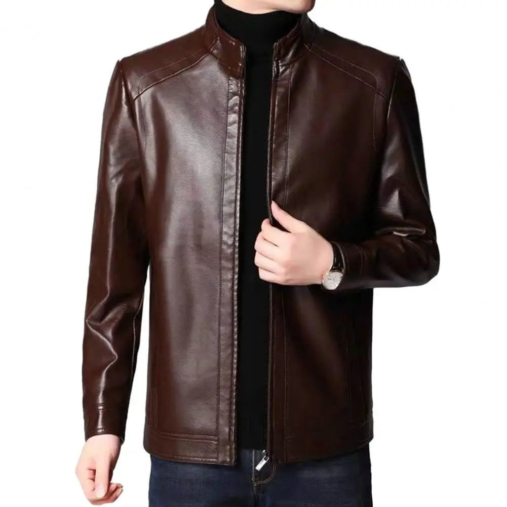 Storazone Coffee / M / CHINA Motorcycle Men Fall Jacket Stylish Protective Men's Faux Leather Motorcycle Jackets for Cool Autumn Winter Thick Warm Windproof