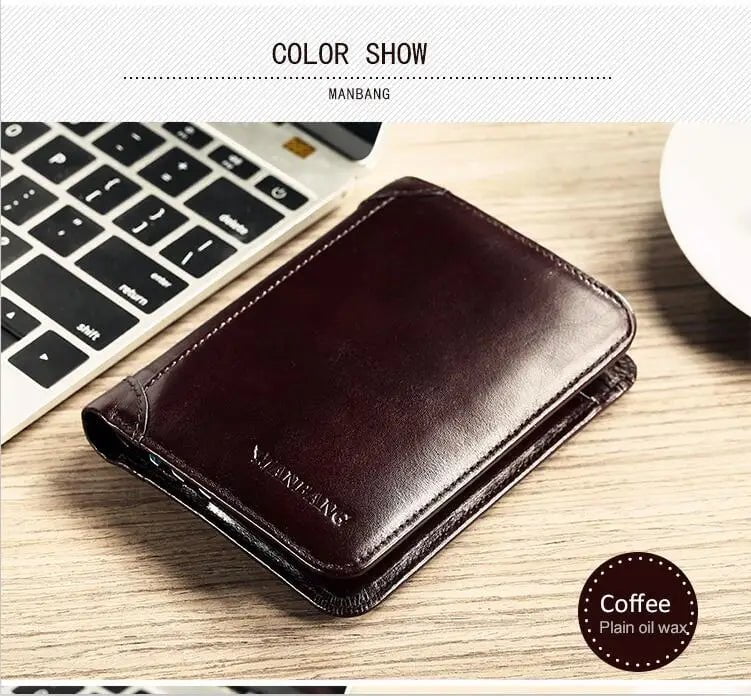 Storazone Coffee ManBang Classic Style Wallet Genuine Leather Men Wallets Short Male Purse Card Holder Wallet Men Fashion High Quality