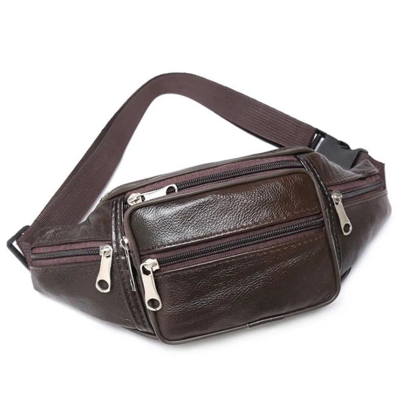 Storazone Coffee Men's Waist Pack PU Leather Bag Waist Belt Bag Male Artificial Leather Fanny Pack Fashion Luxury Small Shoulder Bags For Men