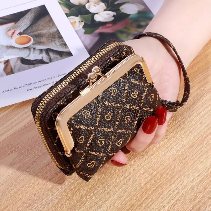 Storazone coffee New Wallet Women's Wrist Strap Short Old Flower Zero Wallet Large Capacity Coin Clip Bag Letter Multi Card Card Bag Money Clip