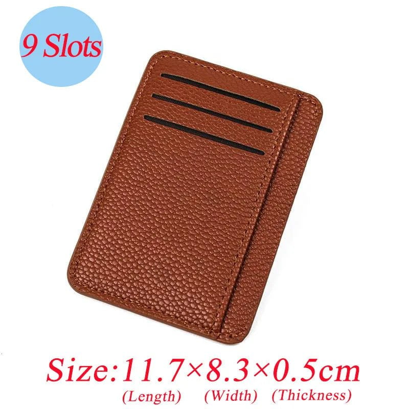 Storazone Coffee no zipper 9 Card Slots Ultra-thin Zipper Credit Card Holder 100% Leather Men's Wallet Slim Simplicity Coin Purse Wallet Cardholder Bags