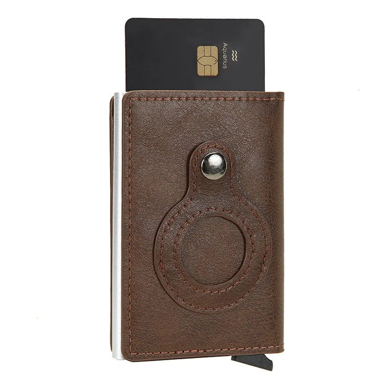 Storazone Coffee Rfid Credit Card Holder Wallet For AirTag Men Women Wallets Money Bags Leather Wallet For Apple Air Tag Purses Smart Wallet