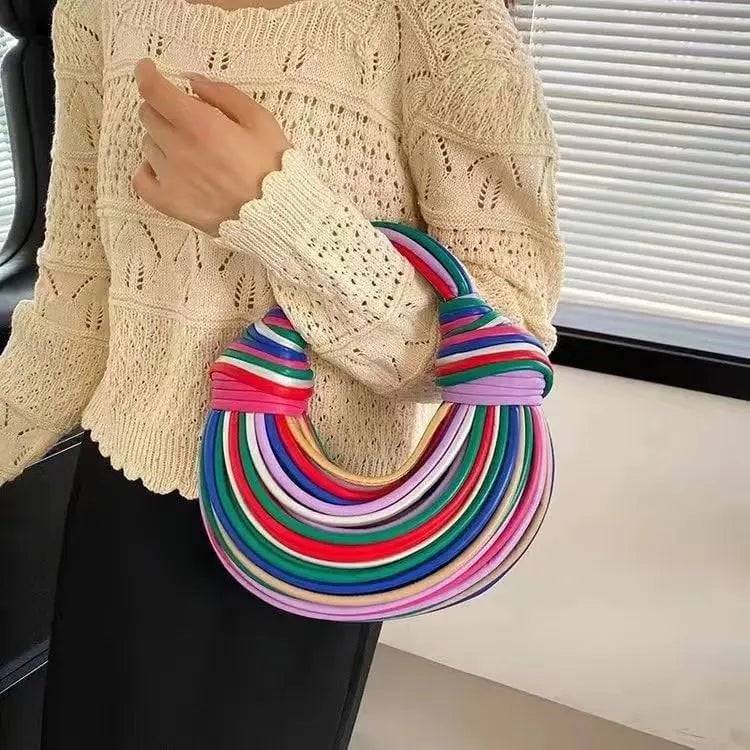 Storazone Colorful / (20cm<Max Length<30cm) Handbags for Women 2023 New Gold Luxury Designer Brand Handwoven Noodle Bags Rope Knotted Pulled Hobo Silver Evening Clutch Chic