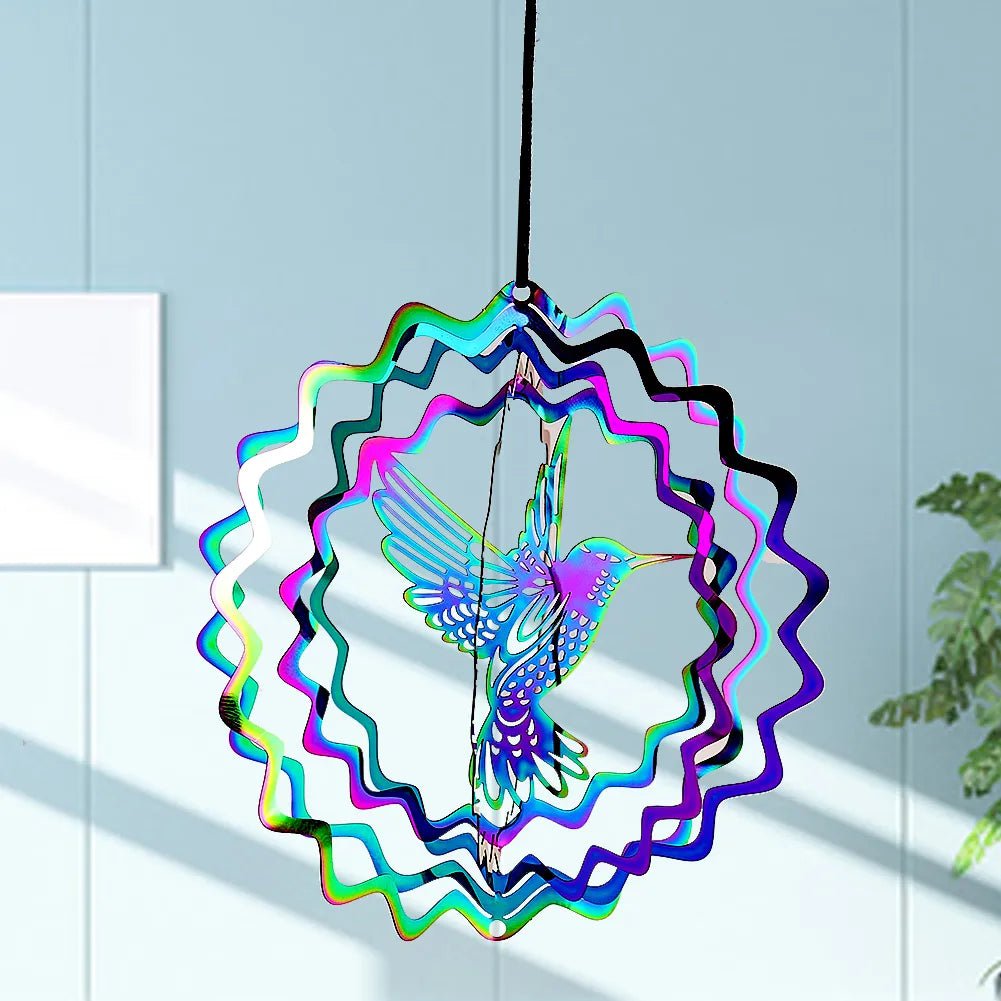 Storazone Colorful 3D Colorful Rotating Wind Spinner Hummingbird Flowing Wind Chimes Yard Garden Hanging Decor Wind Catcher Pendant Bird Deterrent