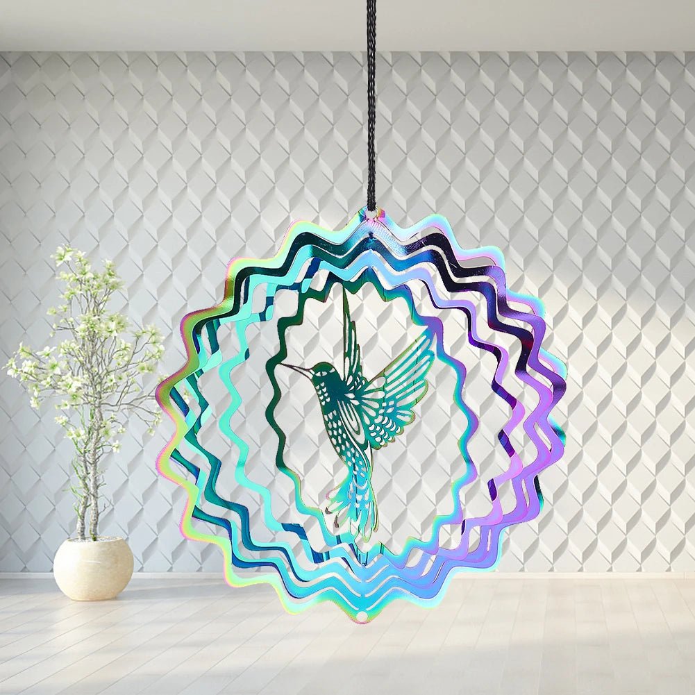 Storazone Colorful 3D Colorful Rotating Wind Spinner Hummingbird Flowing Wind Chimes Yard Garden Hanging Decor Wind Catcher Pendant Bird Deterrent