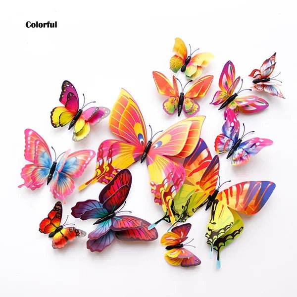 Storazone Colorful New Style 12Pcs Double Layer 3D Butterfly Wall Stickers Home Room Decor Butterflies For Wedding Decoration Magnet Fridge Decals