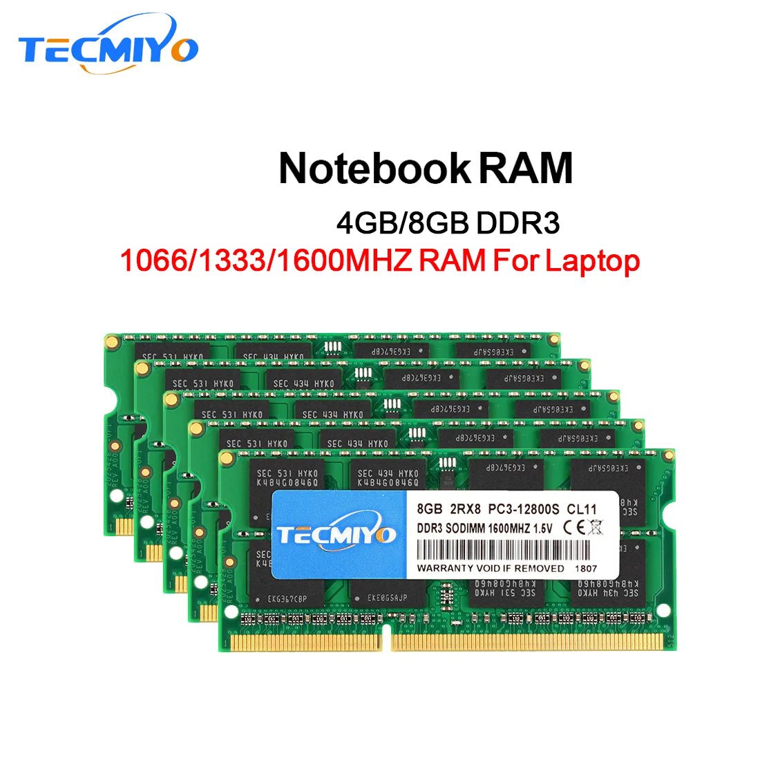 Storazone computer 4GB DDR3 1066MHz TECMIYO Laptop Memory RAM DDR3 DDR3L 8GB 4GB 1600MHz 1333MHz SODIMM 1.35V 1.5V PC3/PC3L-12800S PC3-10600S Non-ECC 1PCS - Green