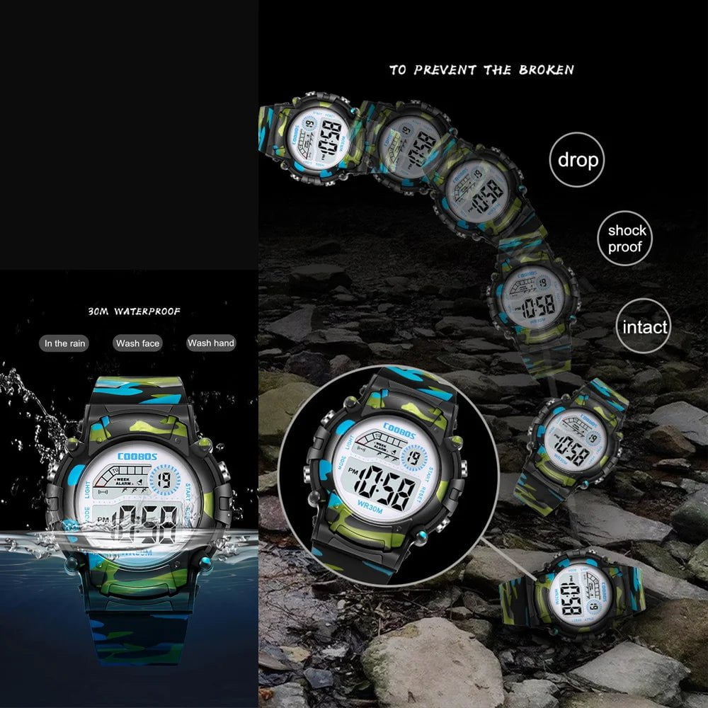 Storazone COOBOS Children Watch Navy Blue Camouflage Kids Watch Sport LED Digital Watch Waterproof Luminous Watches For Student Boys Girls