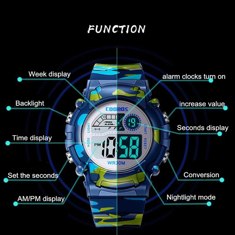 Storazone COOBOS Children Watch Navy Blue Camouflage Kids Watch Sport LED Digital Watch Waterproof Luminous Watches For Student Boys Girls
