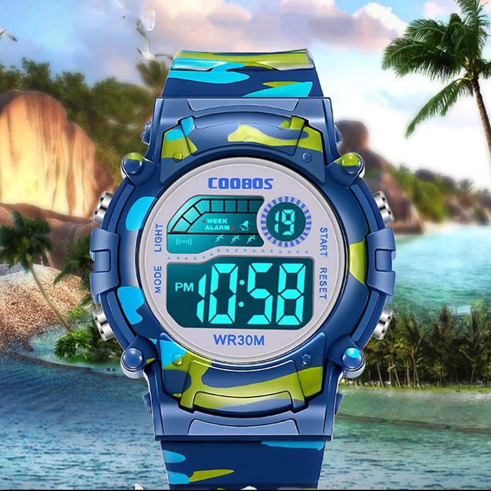 Storazone COOBOS Children Watch Navy Blue Camouflage Kids Watch Sport LED Digital Watch Waterproof Luminous Watches For Student Boys Girls