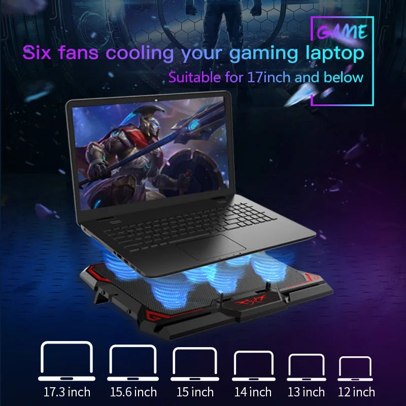 Storazone COOLCOLD 17inch Gaming Laptop Cooler Six Fan Led Screen Two USB Port 2600RPM Laptop Cooling Pad Notebook Stand For Laptop