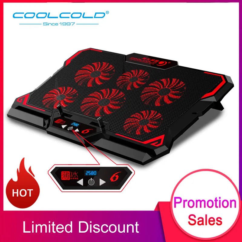 Storazone COOLCOLD 17inch Gaming Laptop Cooler Six Fan Led Screen Two USB Port 2600RPM Laptop Cooling Pad Notebook Stand For Laptop