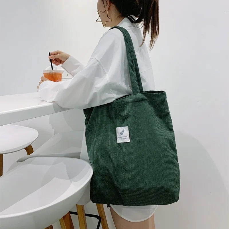 Storazone Corduroy Bag Handbags for Women Shoulder Bags Female Soft Environmental Storage Reusable Girls Small and Large Shopper Totes Bag