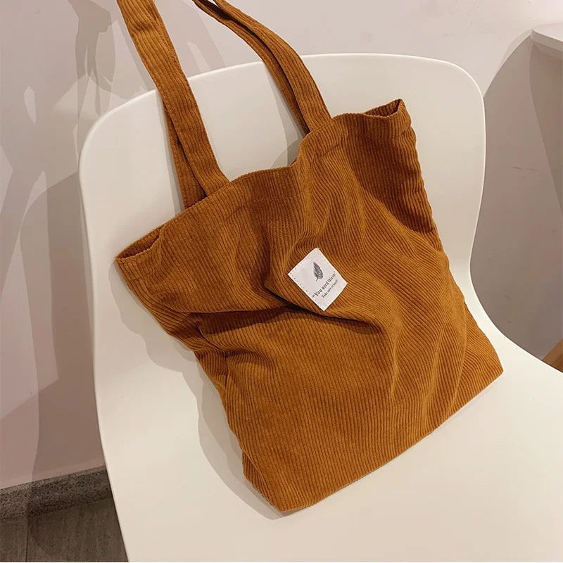 Storazone Corduroy Bag Handbags for Women Shoulder Bags Female Soft Environmental Storage Reusable Girls Small and Large Shopper Totes Bag