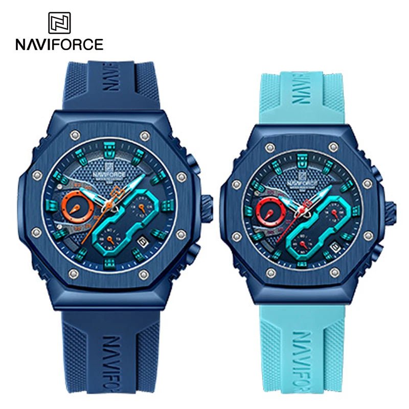 Storazone Couple-BEBEBE / CHINA NAVIFORCE New Sport Lovers Watches Soft Silicone Band Quartz Calendar Chronograph Clock Casual Water Resistant Couple Wristwatch