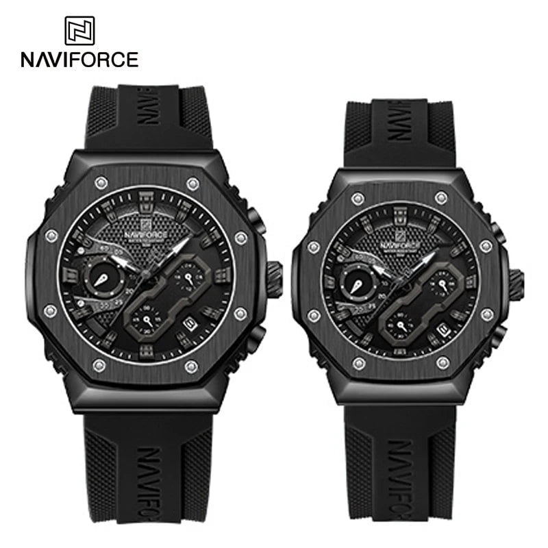 Storazone Couple-BGYB / CHINA NAVIFORCE New Sport Lovers Watches Soft Silicone Band Quartz Calendar Chronograph Clock Casual Water Resistant Couple Wristwatch