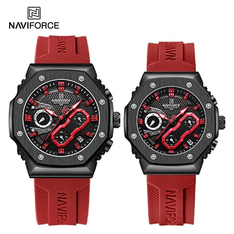 Storazone Couple-BRR / CHINA NAVIFORCE New Sport Lovers Watches Soft Silicone Band Quartz Calendar Chronograph Clock Casual Water Resistant Couple Wristwatch