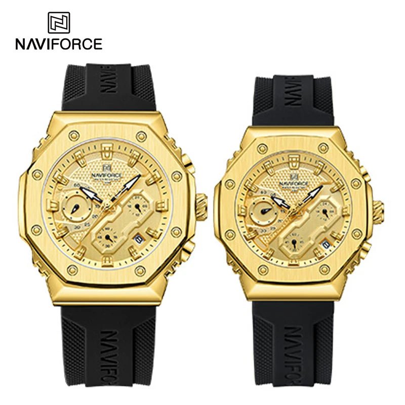 Storazone Couple-GBB / CHINA NAVIFORCE New Sport Lovers Watches Soft Silicone Band Quartz Calendar Chronograph Clock Casual Water Resistant Couple Wristwatch