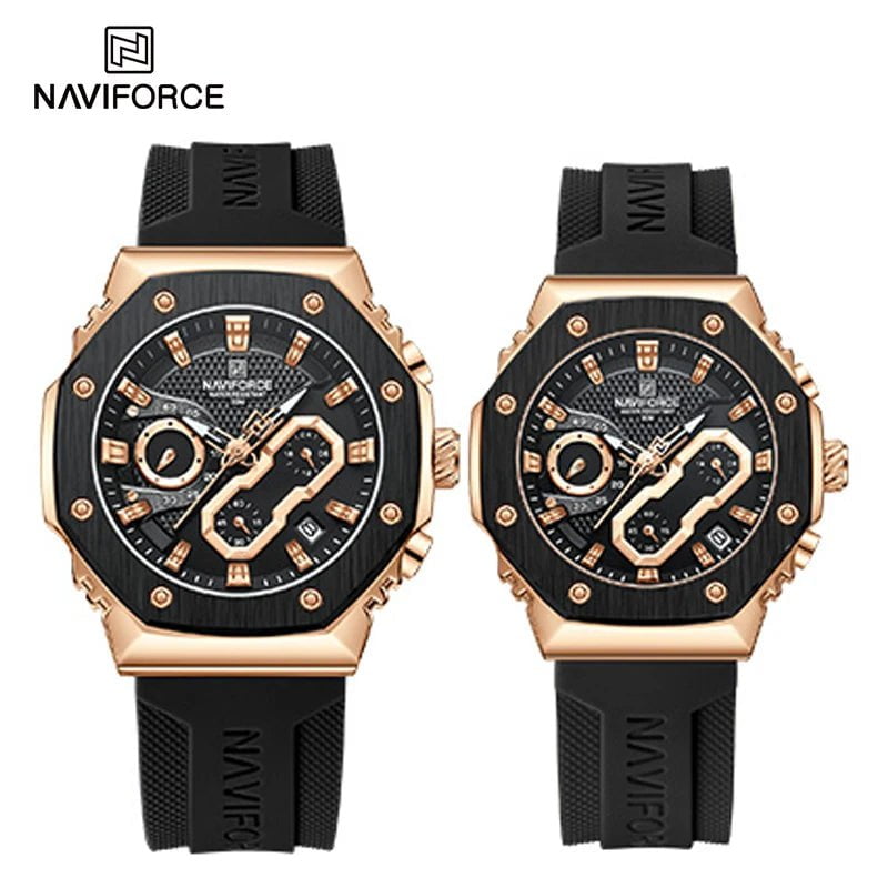 Storazone Couple-RGBB / CHINA NAVIFORCE New Sport Lovers Watches Soft Silicone Band Quartz Calendar Chronograph Clock Casual Water Resistant Couple Wristwatch