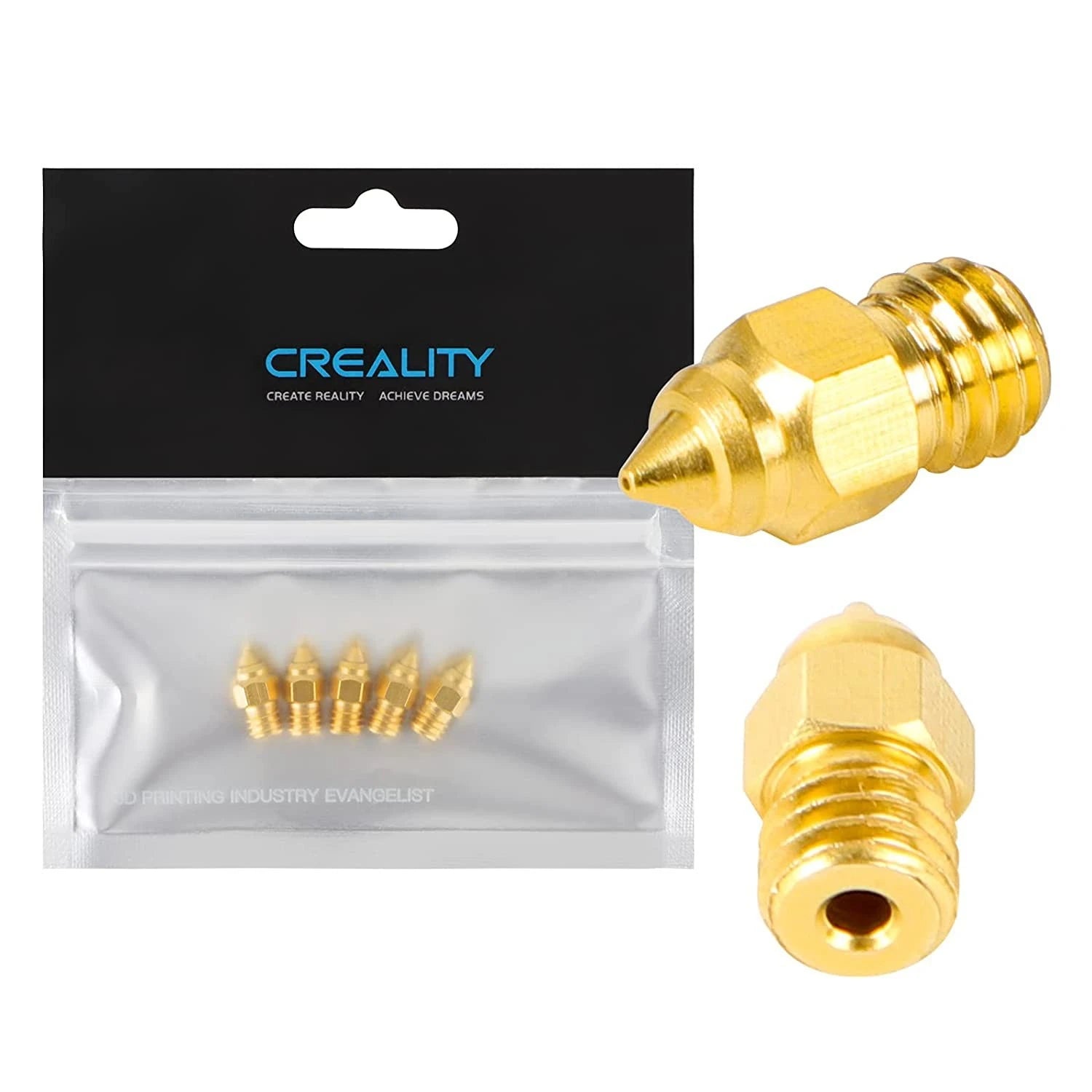 Storazone Creality 5pcs/Set 0.2/0.4/0.6/0.8/1.0mm Hotend Extruder Brass Nozzles for CR-6 SE/Ender-3 Series/Ender 5 Series Printer Original