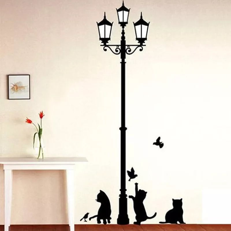 Storazone Creative DIY Popular Ancient Lamp Cats and Birds Wall Sticker Cartoon Wall Mural Home Decor Room Kids Decals Wallpaper