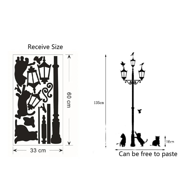 Storazone Creative DIY Popular Ancient Lamp Cats and Birds Wall Sticker Cartoon Wall Mural Home Decor Room Kids Decals Wallpaper