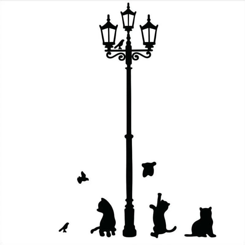 Storazone Creative DIY Popular Ancient Lamp Cats and Birds Wall Sticker Cartoon Wall Mural Home Decor Room Kids Decals Wallpaper