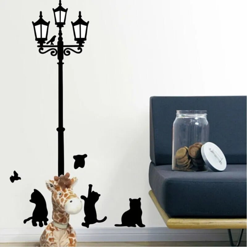 Storazone Creative DIY Popular Ancient Lamp Cats and Birds Wall Sticker Cartoon Wall Mural Home Decor Room Kids Decals Wallpaper