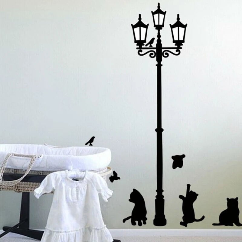 Storazone Creative DIY Popular Ancient Lamp Cats and Birds Wall Sticker Cartoon Wall Mural Home Decor Room Kids Decals Wallpaper