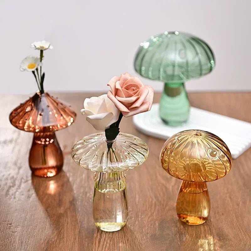 Storazone Creative Mushroom Glass Vase Plant Hydroponic Terrarium Art Plant Hydroponic Table Vase Glass Crafts DIY Aromatherapy Bottle